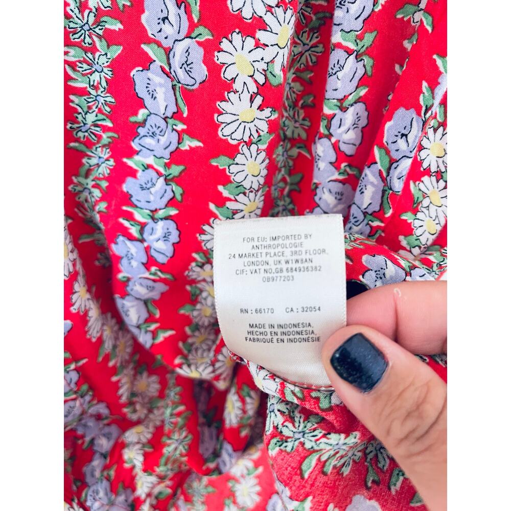 Anthropologie 49 of 52 Conversations Red Floral Colloquial Top - Picture 5 of 6